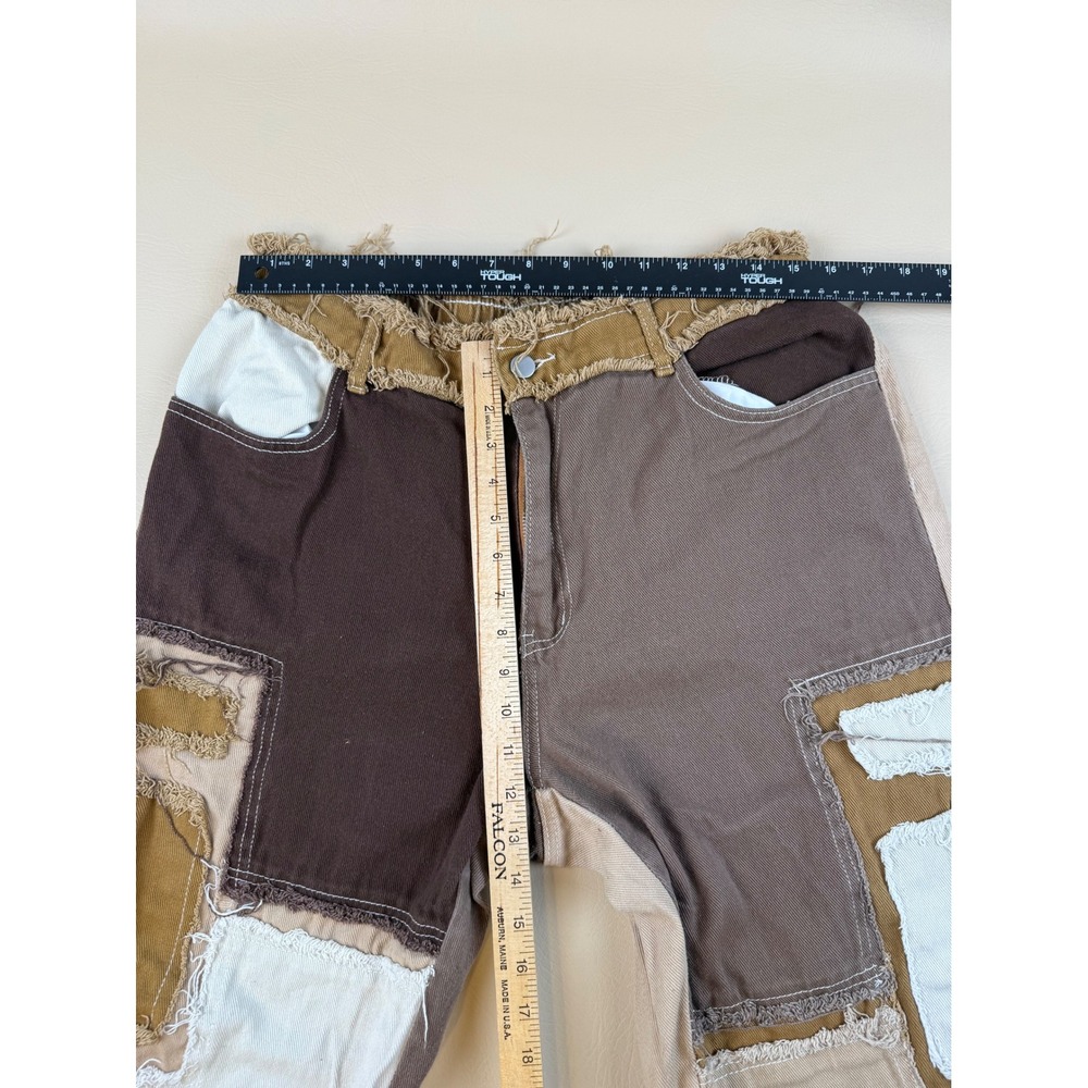 Streetwear Patchwork Distressed Pants Earthy Colorblock Size 32 Unbranded - Picture 5 of 7